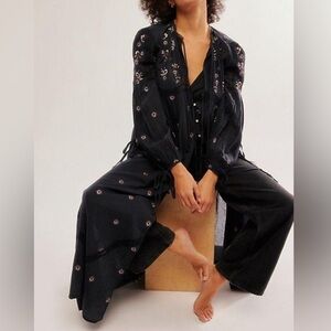 NWOT Free People Intimately Chasin’ Spring Embroidered Maxi Bodysuit in Black